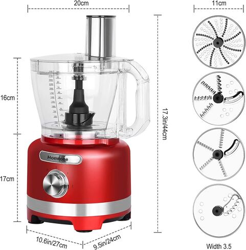 Homtone Professional Food Processors Food Chopper, 600W with 16 Cup Processor Bowl, 4 Blades, Food Chute and Pusher for Shredding, Pureeing Vegetables, Meat, Grains, Nuts in Kuwait