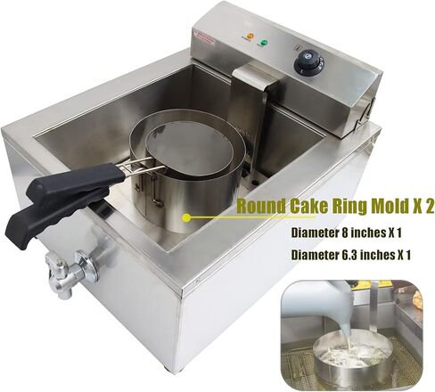 PreAsion 110V 2000W Electric Commercial Deep Fryer 22L Large Capacity Funnel Cake Fryer Stainless Steel Countertop Single Tank Bakery Donut Deep Fryer with 2 Rings in Kuwait