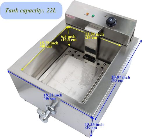 PreAsion 110V 2000W Electric Commercial Deep Fryer 22L Large Capacity Funnel Cake Fryer Stainless Steel Countertop Single Tank Bakery Donut Deep Fryer with 2 Rings in Kuwait
