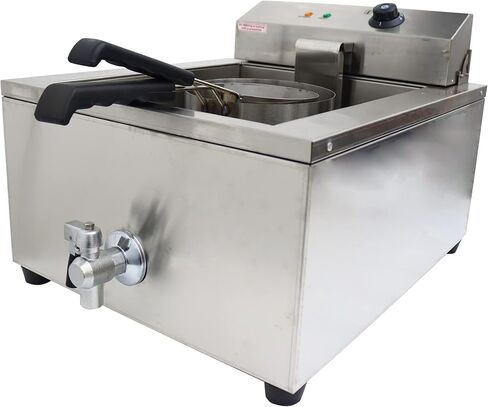 PreAsion 110V 2000W Electric Commercial Deep Fryer 22L Large Capacity Funnel Cake Fryer Stainless Steel Countertop Single Tank Bakery Donut Deep Fryer with 2 Rings in Kuwait