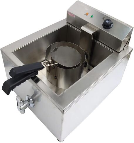 PreAsion 110V 2000W Electric Commercial Deep Fryer 22L Large Capacity Funnel Cake Fryer Stainless Steel Countertop Single Tank Bakery Donut Deep Fryer with 2 Rings in Kuwait
