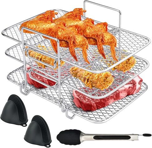 رف للمقلاة الهوائية، رف مقلاة هوائية متعدد الطبقات مع ملحقات للفرن متوافق مع نينجا DZ401، رف تجفيف المقلاة الهوائية من الستانلس ستيل in Kuwait