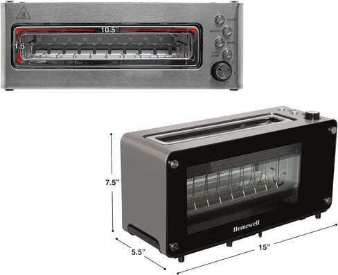Homewell 2 Slice Long Slot Clear View Toaster with Slide Out Glass Panels & 7 Toast Settings, Perfect for Bagels, Specialty Breads, Sliced Bread, Defrosting, and Waffles in Saudi Arabia