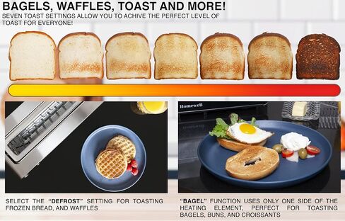 Homewell 2 Slice Long Slot Clear View Toaster with Slide Out Glass Panels & 7 Toast Settings, Perfect for Bagels, Specialty Breads, Sliced Bread, Defrosting, and Waffles in Saudi Arabia