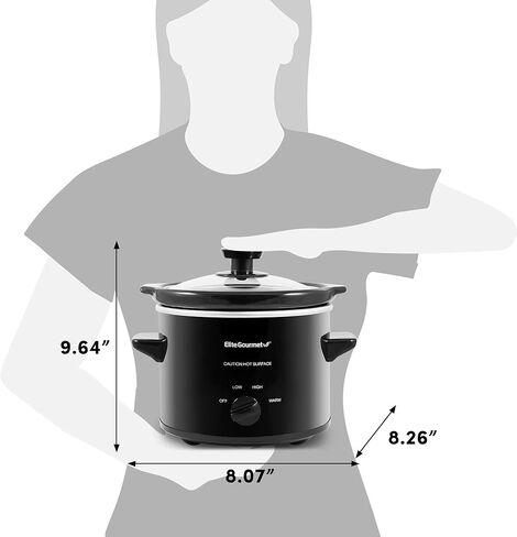 طباخ كهربائي بيضاوي بطيء من Elite Gourmet MST-350B، درجة حرارة قابلة للتعديل، مقبلات، صلصات، يخنة وغمس، غطاء زجاجي آمن للاستخدام في غسالة الأطباق ووعاء (3 كوارت، أسود) in Kuwait