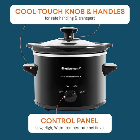 طباخ كهربائي بيضاوي بطيء من Elite Gourmet MST-350B، درجة حرارة قابلة للتعديل، مقبلات، صلصات، يخنة وغمس، غطاء زجاجي آمن للاستخدام في غسالة الأطباق ووعاء (3 كوارت، أسود) in Kuwait