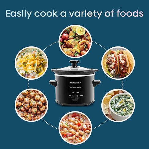طباخ كهربائي بيضاوي بطيء من Elite Gourmet MST-350B، درجة حرارة قابلة للتعديل، مقبلات، صلصات، يخنة وغمس، غطاء زجاجي آمن للاستخدام في غسالة الأطباق ووعاء (3 كوارت، أسود) in Kuwait