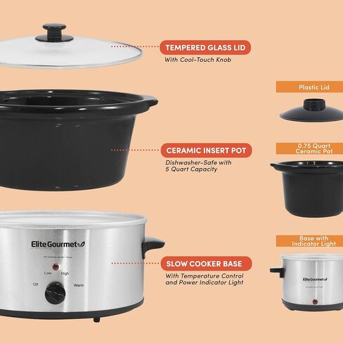 Elite Gourmet MST-350B Electric Slow Cooker, Adjustable Temp, Entrees, Sauces, Stews & Dips, Dishwasher Safe Glass Lid & Crock (3 Quart, Black) in Saudi Arabia