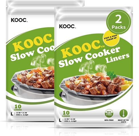 KOOC Slow Cooker Liners 14x22 inch 10 Count Extra Large Size Disposable Pot Liners Cooking Bags Fit 6QT to 10QT Pot BPA Free Fresh Locking Seal Design in Saudi Arabia