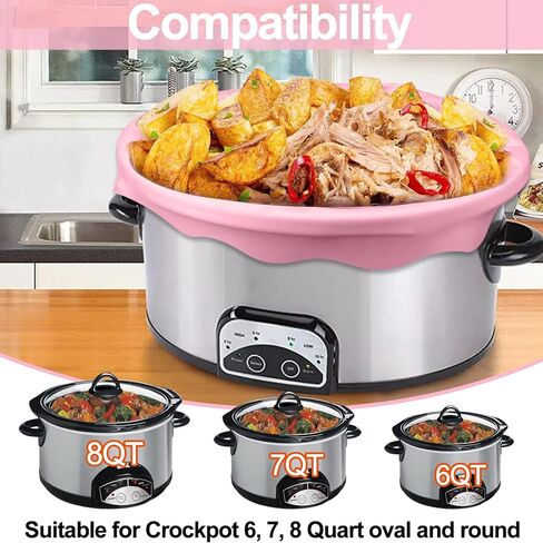 AIERSA 2 Pack Silicone Slow Cooker Liners for Crockpot 6 7 8 Quart, Reusable Cooking Bags for Crock-Pot Oval & Round, Slow Cooker Accessories, Leakproof, Easy to Clean, 1 PInk, 1 Yellow in Saudi Arabia