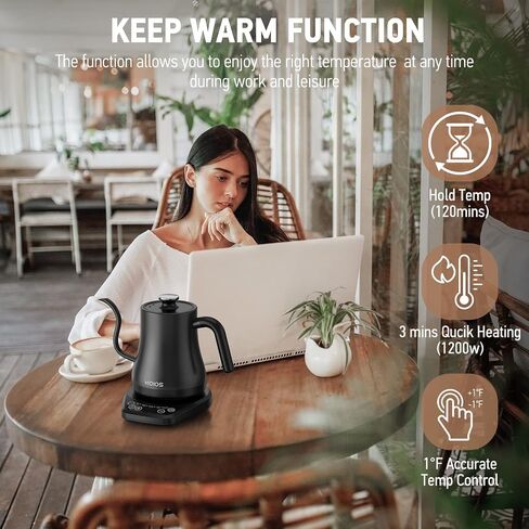 Gooseneck Electric Kettle with Temperature Control, 27oz/0.8L Fast Heat Electric Kettle for Pour Over Coffee/Tea, Auto Shut Off & Boil-Dry Protection, 4hrs Keep Warm, Stainless Steel Inner,Matte Black in Saudi Arabia