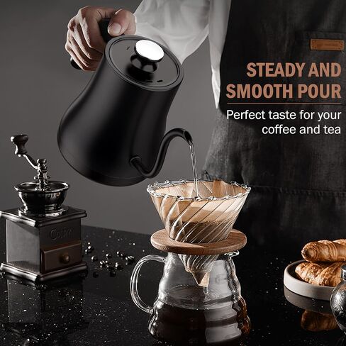 Gooseneck Electric Kettle with Temperature Control, 27oz/0.8L Fast Heat Electric Kettle for Pour Over Coffee/Tea, Auto Shut Off & Boil-Dry Protection, 4hrs Keep Warm, Stainless Steel Inner,Matte Black in Saudi Arabia