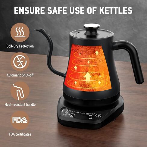 Gooseneck Electric Kettle with Temperature Control, 27oz/0.8L Fast Heat Electric Kettle for Pour Over Coffee/Tea, Auto Shut Off & Boil-Dry Protection, 4hrs Keep Warm, Stainless Steel Inner,Matte Black in Saudi Arabia