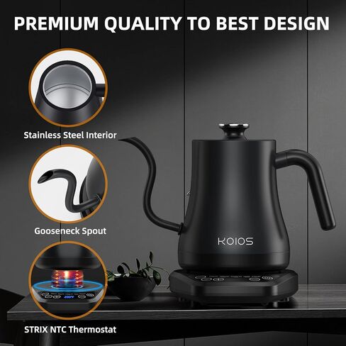 Gooseneck Electric Kettle with Temperature Control, 27oz/0.8L Fast Heat Electric Kettle for Pour Over Coffee/Tea, Auto Shut Off & Boil-Dry Protection, 4hrs Keep Warm, Stainless Steel Inner,Matte Black in Saudi Arabia