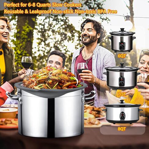 بطانات الطبخ البطيئة تناسب وعاء الفخار 6-8 كيو تي، أكياس الطبخ السيليكون القابلة لإعادة الاستخدام، بطانات مقسمة للطباخ البيضاوي أو الدائري، مقاومة للتسرب وآمنة للاستخدام في غسالة الأطباق، استبدل البطانات التي تستخدم لمرة واحدة والتي تميل إلى التسرب in Saudi Arabia