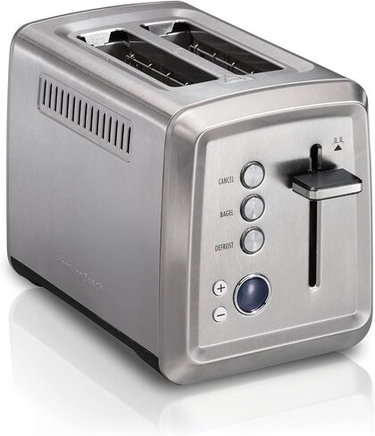 Hamilton Beach 2 Slice Toaster with Extra-Wide Slots, Bagel Setting, Toast Boost, Slide-Out Crumb Tray, Auto-Shutoff & Cancel Button, Defrost Function, Stainless Steel (22794) | Browning Control With 7 Shades | Auto Shutoff | Toast Boost | Slide-Out Crumb in Kuwait