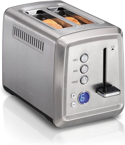 Hamilton Beach 2 Slice Toaster with Extra-Wide Slots, Bagel Setting, Toast Boost, Slide-Out Crumb Tray, Auto-Shutoff & Cancel Button, Defrost Function, Stainless Steel (22794) | Browning Control With 7 Shades | Auto Shutoff | Toast Boost | Slide-Out Crumb in Kuwait