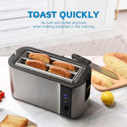 Toaster 4 Slice, 10'' Long Slot Toaster 2 Slice, Extra-Wide Stainless Steel Toasters, 4 Slice Toaster, Warming Rack & 6 Shade Settings, Defrost/Reheat/Cancel, Toaster for Croissants Bread(Silver) in Saudi Arabia