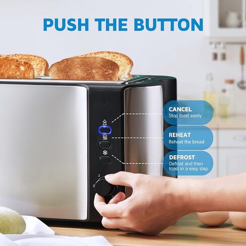 Toaster 4 Slice, 10'' Long Slot Toaster 2 Slice, Extra-Wide Stainless Steel Toasters, 4 Slice Toaster, Warming Rack & 6 Shade Settings, Defrost/Reheat/Cancel, Toaster for Croissants Bread(Silver) in Saudi Arabia