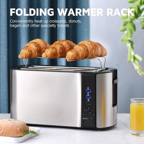 Toaster 4 Slice, 10'' Long Slot Toaster 2 Slice, Extra-Wide Stainless Steel Toasters, 4 Slice Toaster, Warming Rack & 6 Shade Settings, Defrost/Reheat/Cancel, Toaster for Croissants Bread(Silver) in Saudi Arabia
