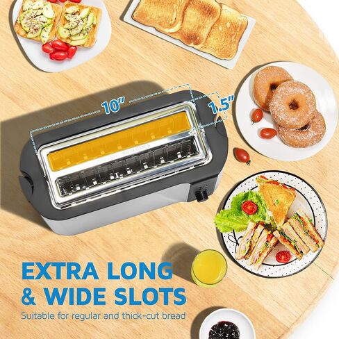 Toaster 4 Slice, 10'' Long Slot Toaster 2 Slice, Extra-Wide Stainless Steel Toasters, 4 Slice Toaster, Warming Rack & 6 Shade Settings, Defrost/Reheat/Cancel, Toaster for Croissants Bread(Silver) in Saudi Arabia