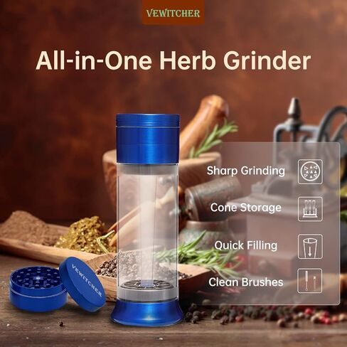 مطحنة أعشاب Vewitcher 3 في 1 محمل حشو التوابل مطحنة الأعشاب الجافة 2 بوصة مطحنة أعشاب من سبائك الزنك مع غرفة تخزين in Kuwait