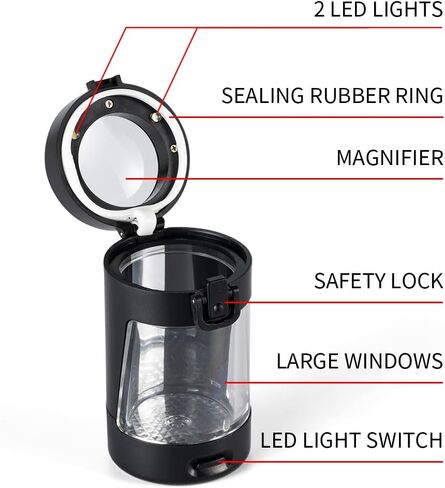 Jars Light-Up LED Transparent Glass Air Tight Storage Jars with Magnifying Viewing Jar Portable Mini Lightweight for Easy Storage and Carrying (1pc Black) in Saudi Arabia