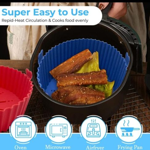 2 Pack Reusable Silicone Air Fryer Baskets Heat-Resistant and Simple to Clean. Round Silicone Pot for Air Fryer Oven Accessories, (Blue + Red) in Saudi Arabia