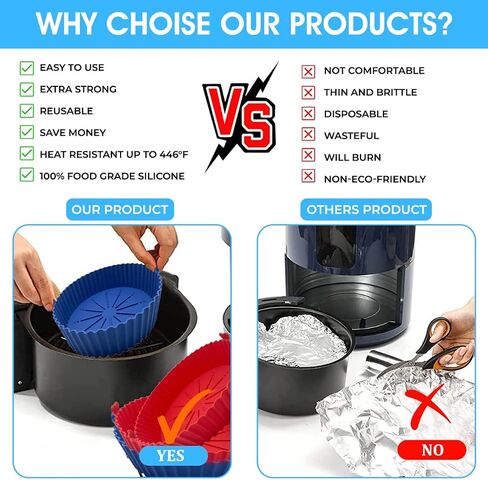 2 Pack Reusable Silicone Air Fryer Baskets Heat-Resistant and Simple to Clean. Round Silicone Pot for Air Fryer Oven Accessories, (Blue + Red) in Saudi Arabia