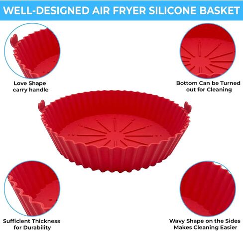 2 Pack Reusable Silicone Air Fryer Baskets Heat-Resistant and Simple to Clean. Round Silicone Pot for Air Fryer Oven Accessories, (Blue + Red) in Saudi Arabia