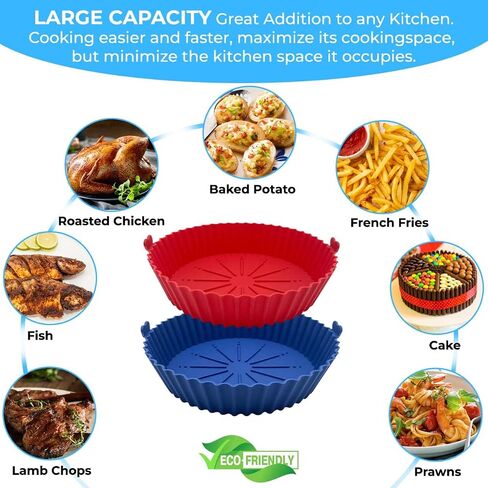 2 Pack Reusable Silicone Air Fryer Baskets Heat-Resistant and Simple to Clean. Round Silicone Pot for Air Fryer Oven Accessories, (Blue + Red) in Saudi Arabia