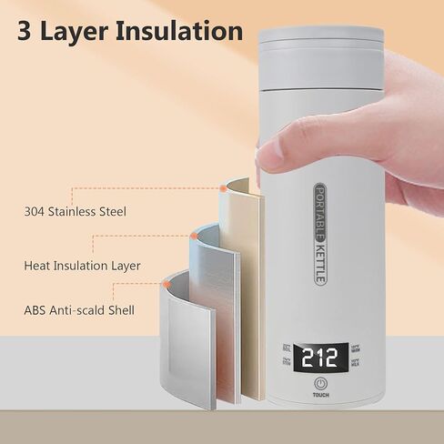 غلاية شاي كهربائية Erdiegle Travel غلاية قهوة صغيرة محمولة صغيرة، مع 4 إعدادات مسبقة متغيرة، غلاية مياه ساخنة شخصية 304 من الفولاذ المقاوم للصدأ مع إيقاف تلقائي وحماية من الغليان الجاف، خالية من مادة BPA in Kuwait