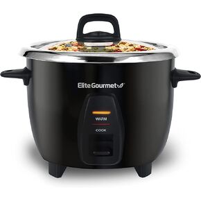 Elite Gourmet ERC-003 Electric Rice Cooker with Automatic Keep Warm Makes Soups, Stews, Grains, Hot Cereals, White, 6 Cups Cooked (3 Cups Uncooked)