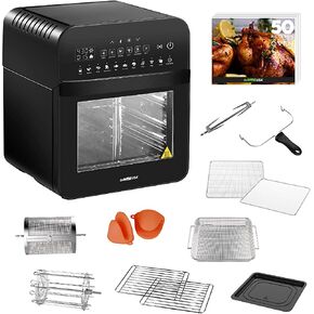 GoWISE USA GW44800-O Deluxe 12.7-Quarts 15-in-1 Electric Air Fryer Oven with Rotisserie and Dehydrator + 50 Recipes QT, Black/Silver
