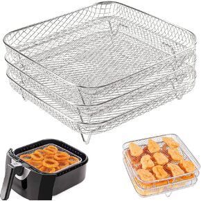 رف مقلاة هوائية للدوامة الفورية: 3 قطع مقاس 8 انش وثلاثة رفوف قابلة للتكديس من الستانلس ستيل، سلة تجفيف للمقلاة الهوائية لكوسوري وانستانت فورتكس ونوويف ونينجا in Kuwait