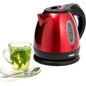 Moss & Stone Red Stainless Steel Electric Kettle, 1.2L Cordless 1500W | Small, portable hot water tea kettle, fast boiling pot, boil-dry protection, auto shut-off, blue Illuminate LED light in Saudi Arabia