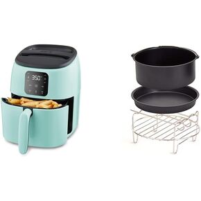 DASH Tasti-CrispTM Digital Air Fryer with AirCrisp Technology, Custom Presets, Temperature Control, and Auto Shut Off Feature, 2.6 Quart - Aqua + Dash 6-Piece Air Fryer Accessory Kit, 2 Quart, Compact in Saudi Arabia
