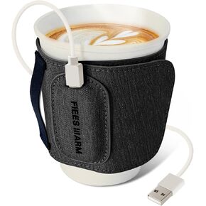 حافظة قهوة ومشروبات ساخنة قابلة لإعادة الاستخدام مع أكواب تسخين سريعة USB محمولة وحامل مشروبات مع غطاء قابل للتعديل، كابل USB من النوع C متضمن (أسود) in Kuwait