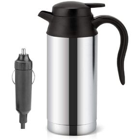 Car Kettle, 750ml Portable Stainless Steel Electric Car Kettle, Car Coffee Mug with Cigarette Lighter Charger Electric Kettle Pot Heated Water Cup-100°C With Led light Automatic Shut Off (12V)