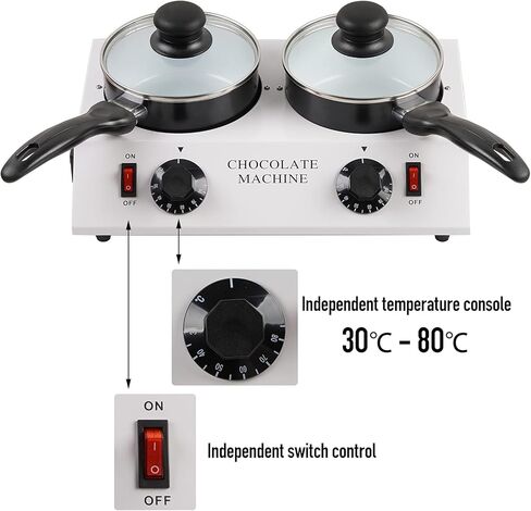 ZXMOTO آلة تقسية الشوكولاتة 110 فولت وعاء صهر الشوكولاتة الكهربائية فوندو ذوبان الشوكولاتة درجة حرارة قابلة للتعديل مثالية لحفلات الهالوين - وعاء غلاية مزدوج in Kuwait