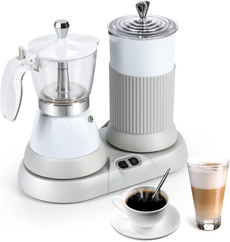 ماكينة اسبريسو هاكفيا، ماكينة صنع قهوة اسبريسو محمولة وماكينة كابتشينو لاتيه مع رغوة الحليب، ماكينة اسبريسو مع جهاز بخار، وعاء موكا 2 في 1 للمنزل والمكتب والسفر، 2-3 أكواب، من الألومنيوم in Kuwait