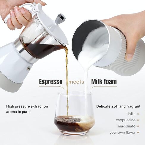 ماكينة اسبريسو هاكفيا، ماكينة صنع قهوة اسبريسو محمولة وماكينة كابتشينو لاتيه مع رغوة الحليب، ماكينة اسبريسو مع جهاز بخار، وعاء موكا 2 في 1 للمنزل والمكتب والسفر، 2-3 أكواب، من الألومنيوم in Kuwait