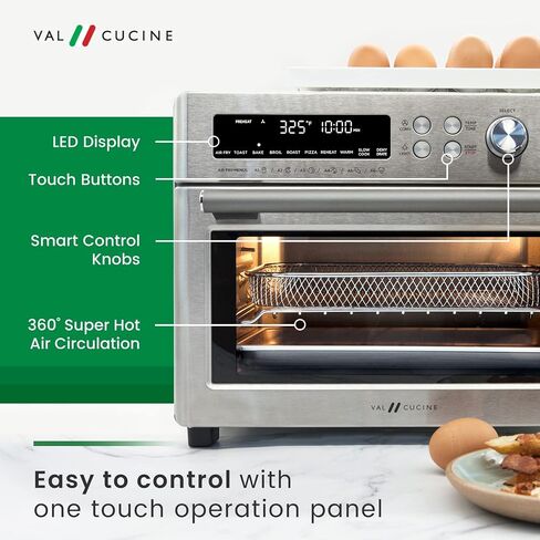 VAL CUCINE 10-in-1 Smart Air Fryer - Extra-Large Convection Countertop Toaster Oven - Brushed Stainless Steel Finish - 26.3 QT/25 L in Saudi Arabia