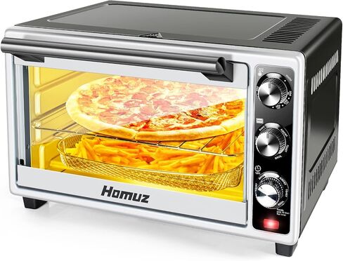Air Fryer Oven, Homuz 7 In 1 Air Fryer Oilless Countertop Toaster Oven, 1500W 23QT Large Capacity Airfryer Toaster Oven with Timer and 4 Accessories, Fits for 9" Pizza, Stainless Steel, ETL Certified in Saudi Arabia