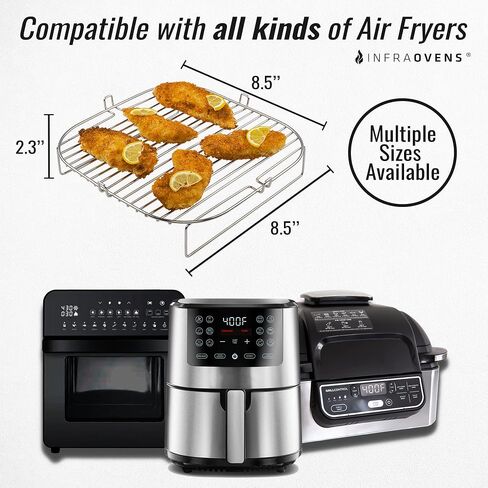 Air Fryer Accessories Set with Stainless Steel Rack and Wire Brush, Air Frying Cheat Sheet Guides, Reusable Liners, Compatible with Ninja Foodi, Nuwave® Brio, Power and More in Kuwait