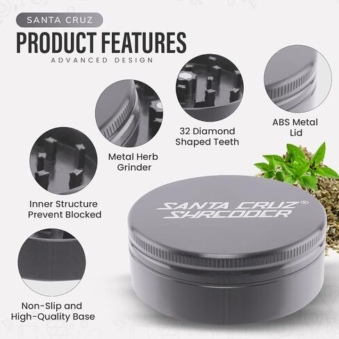 Santa Cruz Shredder Metal Spice and Herb Grinder Knurled Top for Stronger Grip 2-Piece 2.7" (Purple) in Kuwait