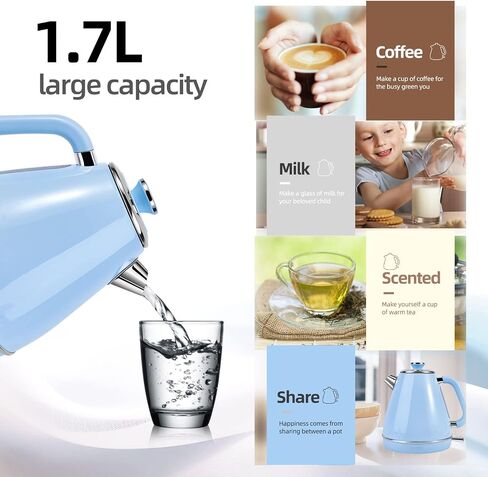 Electric Kettle,Tea kettle,1.7 Litre retro style kettle,Kitchen Countertop Coffee Tea Hot Water Kettle,Double Wall 304 Stainless Steel BPA Free Hot Water Boiler,Auto Shut-Off and Boil-Dry in Kuwait