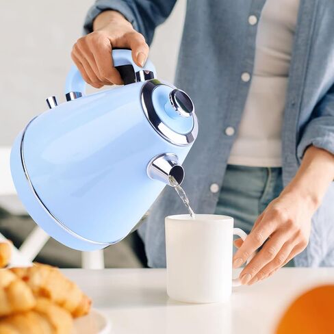 Electric Kettle,Tea kettle,1.7 Litre retro style kettle,Kitchen Countertop Coffee Tea Hot Water Kettle,Double Wall 304 Stainless Steel BPA Free Hot Water Boiler,Auto Shut-Off and Boil-Dry in Kuwait