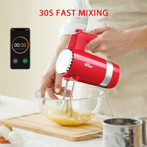 خلاط يدوي كهربائي من Bear، خلاط يدوي كهربائي بـ 5 سرعات بقدرة 300 واط مع توربو و4 ملحقات من الفولاذ المقاوم للصدأ لسهولة الخفق وخلط ملفات تعريف الارتباط والبراونيز والكعك وعجين العجين in Kuwait
