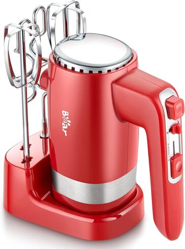 خلاط يدوي كهربائي من Bear، خلاط يدوي كهربائي بـ 5 سرعات بقدرة 300 واط مع توربو و4 ملحقات من الفولاذ المقاوم للصدأ لسهولة الخفق وخلط ملفات تعريف الارتباط والبراونيز والكعك وعجين العجين in Kuwait